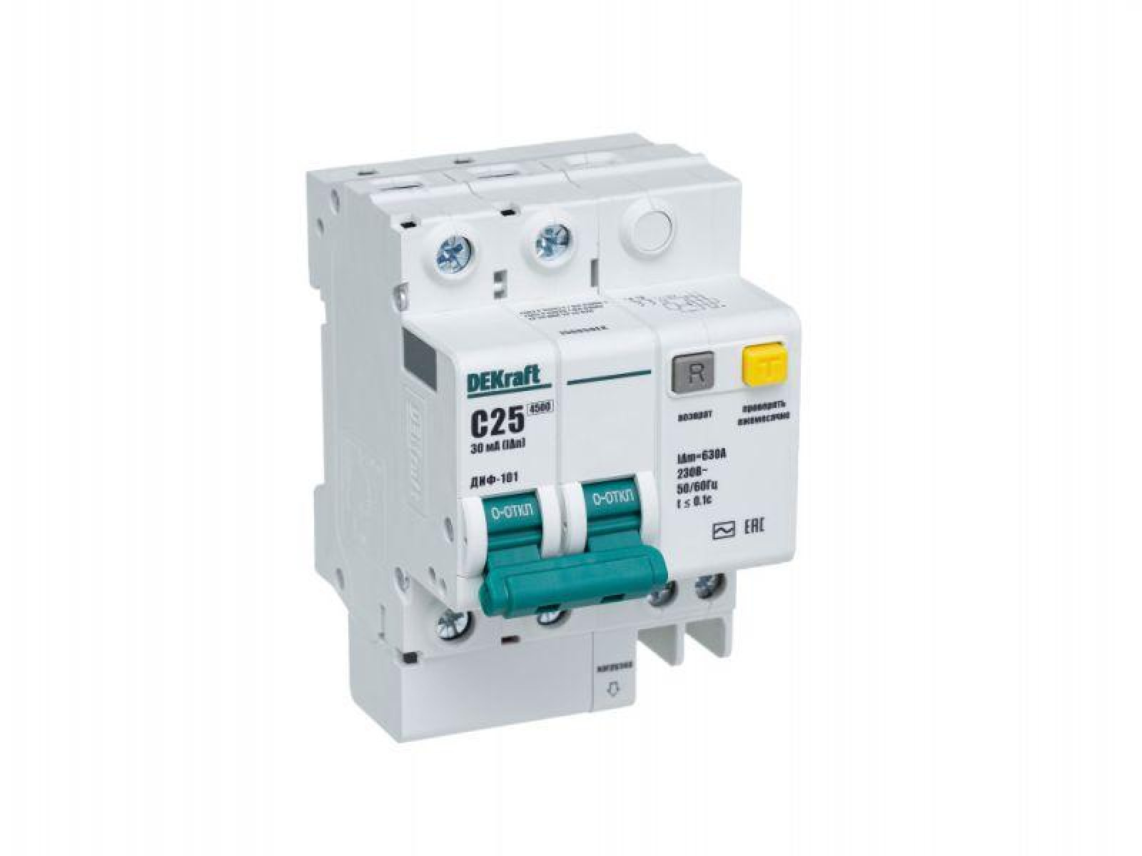 Изображение товара ДИФ-101 DEKraft автоматический дифференциальный выключатель 2п 25 А 30 мА