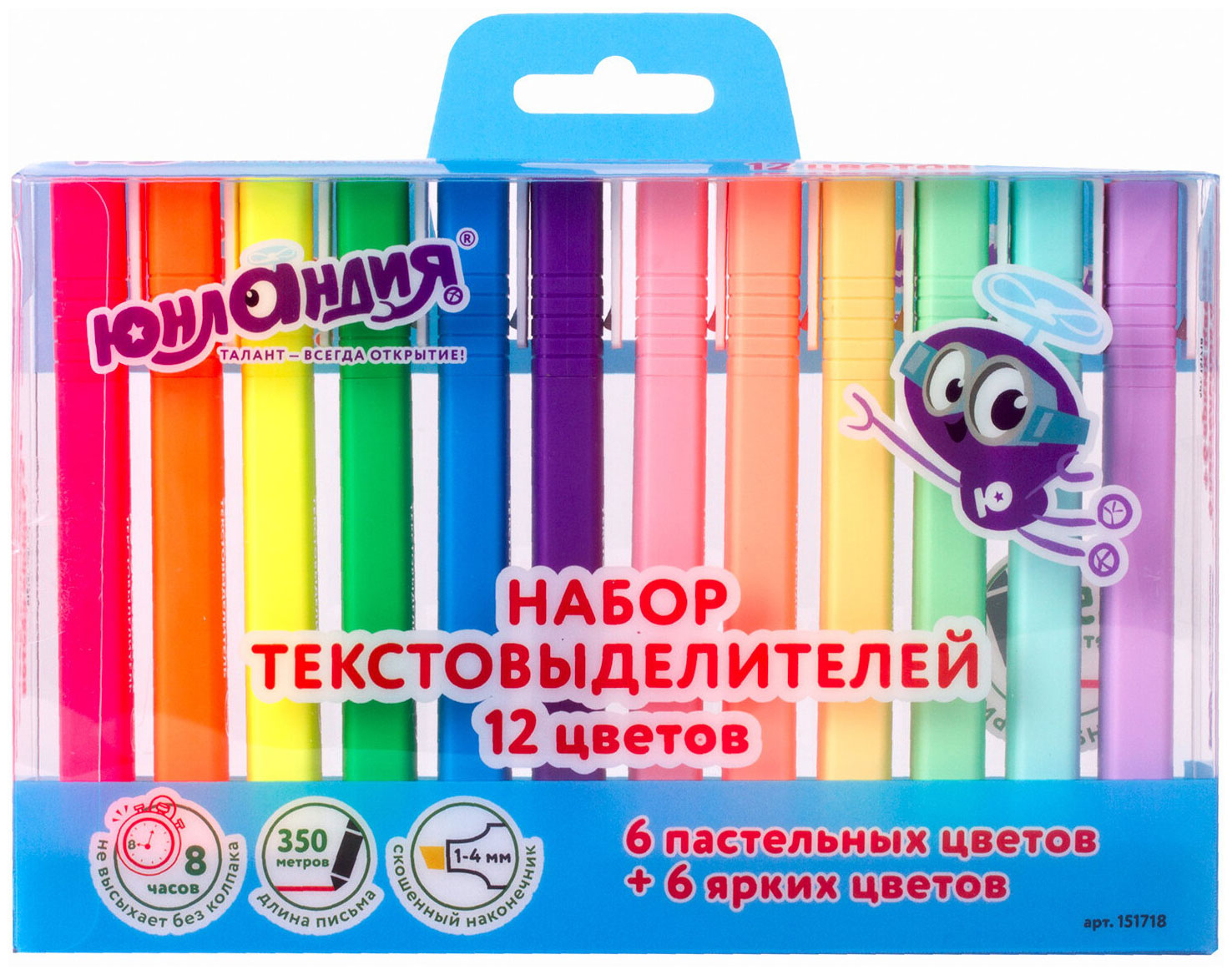 Изображение товара Набор текстовыделителей Юнландия COLORSTAR, 12 шт., ассорти, линия 1-4 мм (151718)
