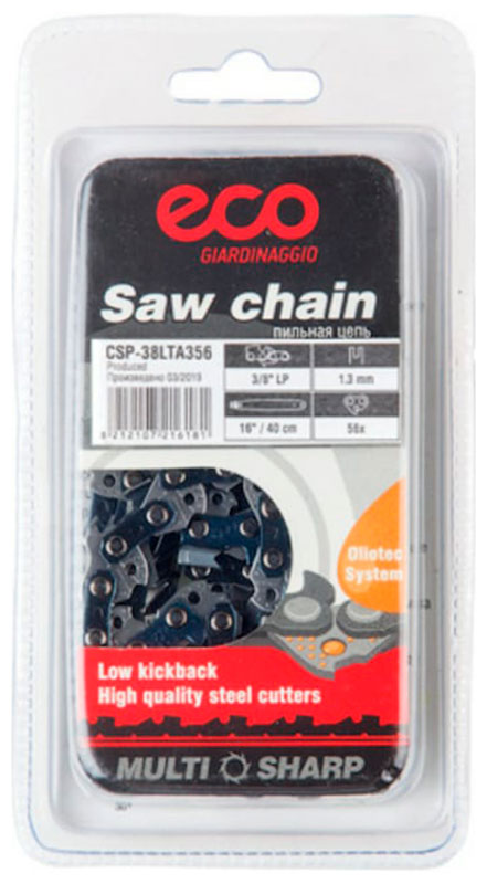 Изображение товара Цепь для бензопилы Eco 40 см, 16, 3/8 LP, 1.3 мм, 56 звеньев, в блистере (CSP-38LTA356)