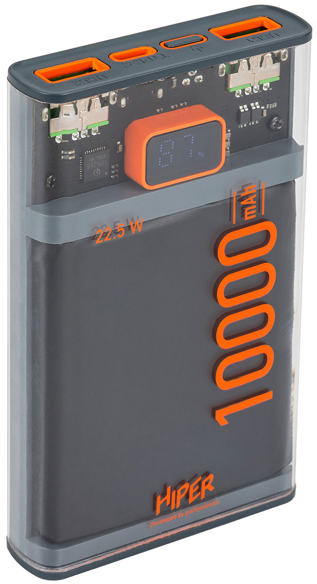 Внешний аккумулятор Hiper CORE X Transparent повышающий преобразователь usb type c 5 в 2 а модуль питания для зарядки литиевых аккумуляторов защитная плата внешний дисплей usb для зарядного