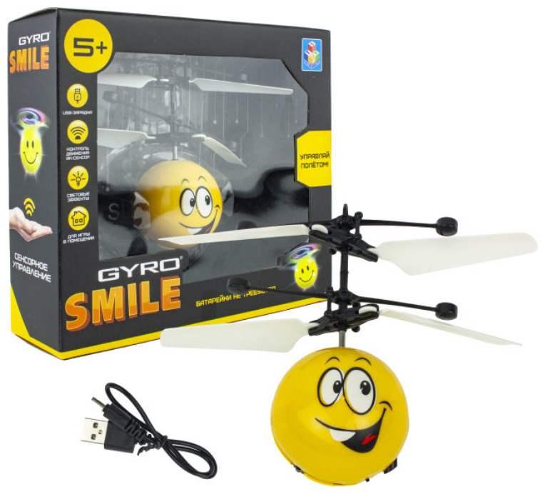 Вертолет 1 Toy на сенсорном управлении Gyro-Smile, со светом, акб, коробка Т16683 вертолет 1 toy т17360 черный
