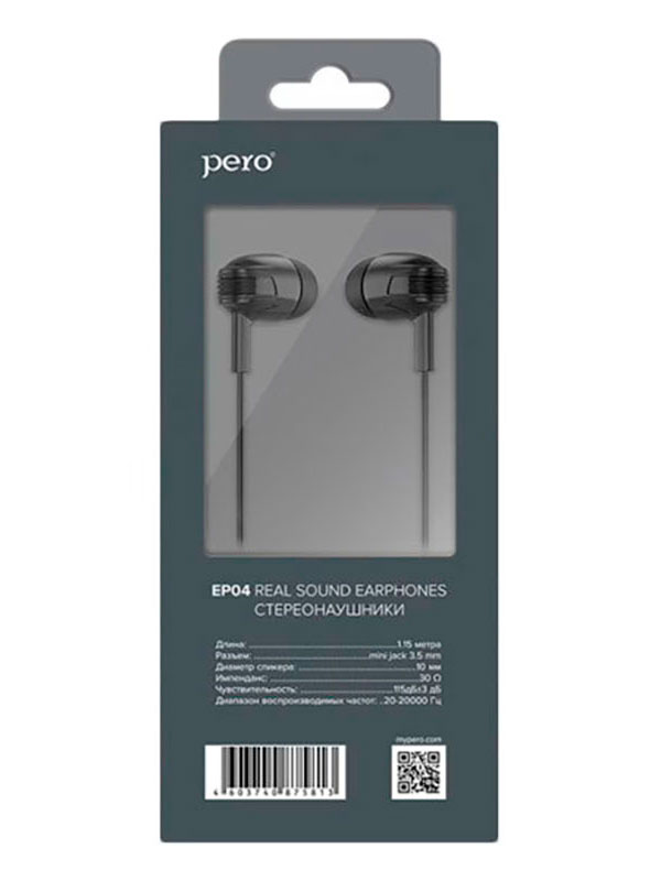 Изображение товара Проводные внутриканальные наушники Pero EP04 черные стильное звучание и комфорт