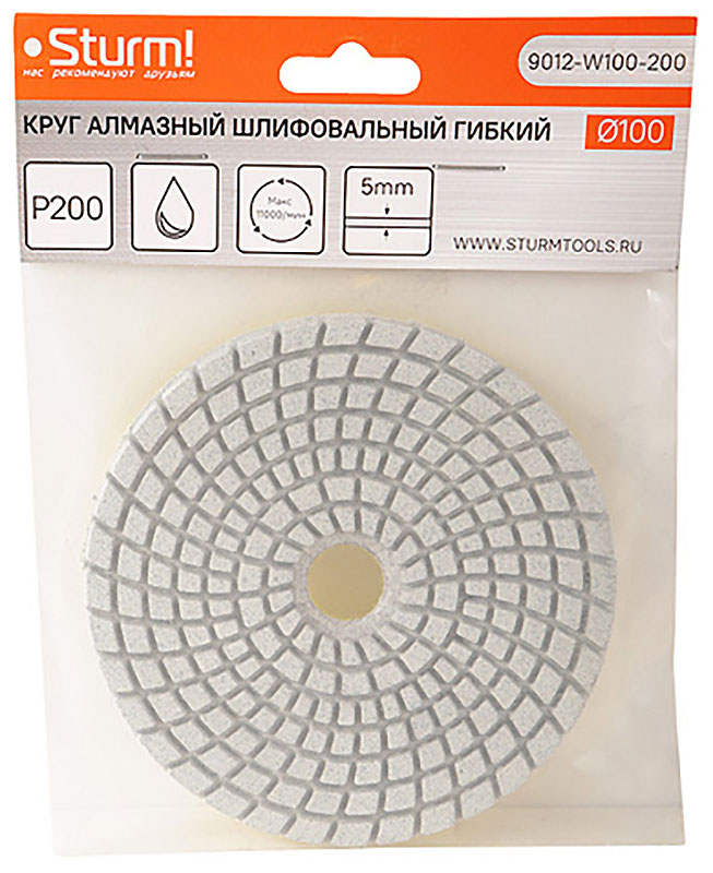 Изображение товара Круг шлифовальный гибкий Sturm! 100 мм, P200, мокрое шлифование, 1 шт. (9012-W100-200)
