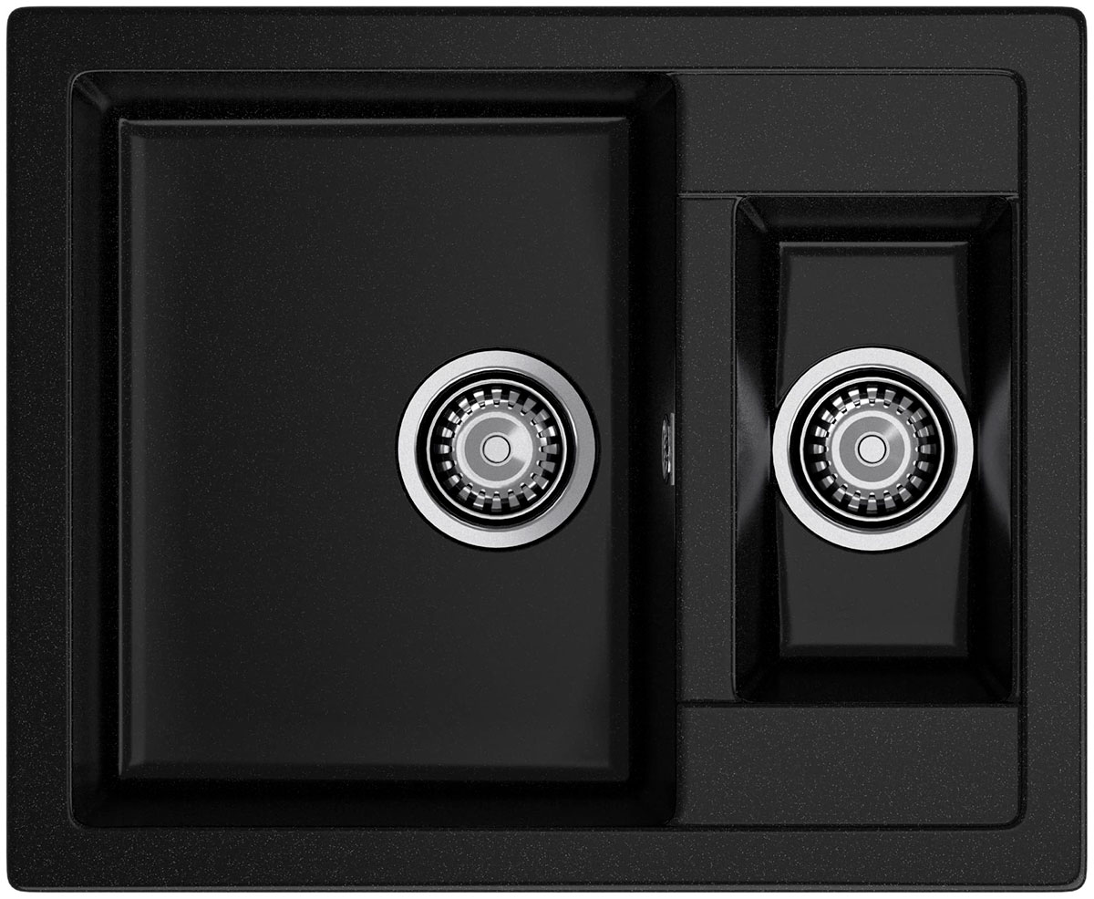 Изображение товара Кухонная мойка GranFest QUADRO 610K 2-чаши из искусственного мрамора черная