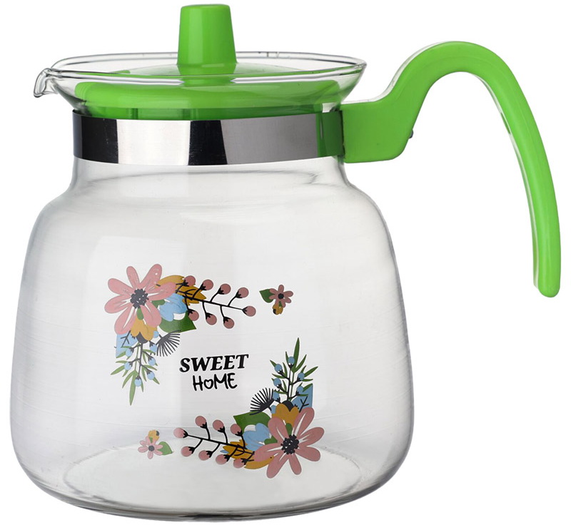 Изображение товара Кувшин Mallony PENTOLA-1200, 1.2 л, из жаропрочного стекла, пластиковая ручка, зеленый (910117)