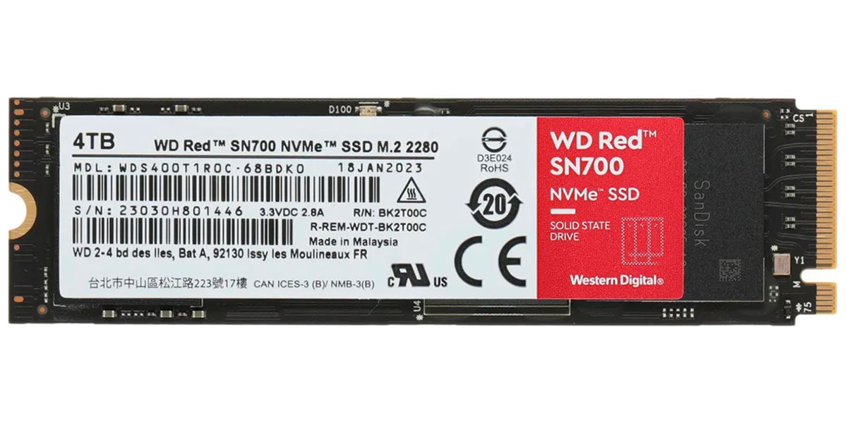 Изображение товара SSD накопитель Western Digital M.2 Red SN700 4000 Гб PCIe 3D TLC (WDS400T1R0C)