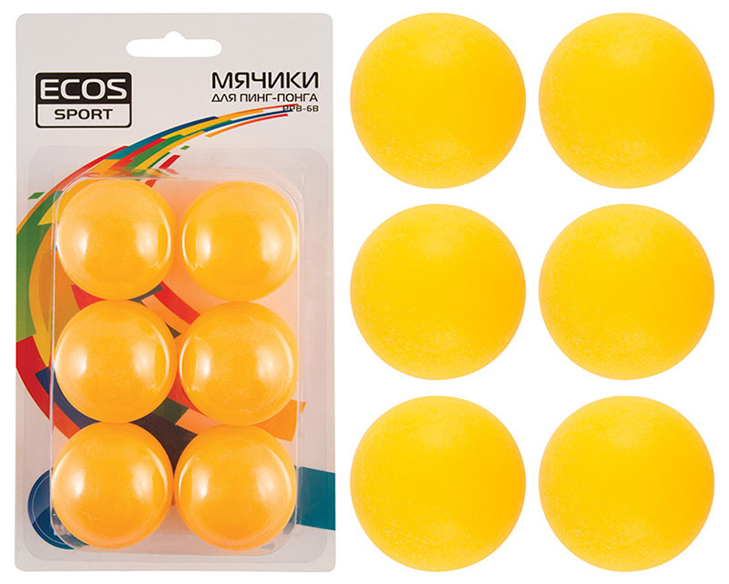 Изображение товара Мячики для пинг-понга Ecos PPB-6B 6 штук яркий пластик диаметр 40 мм