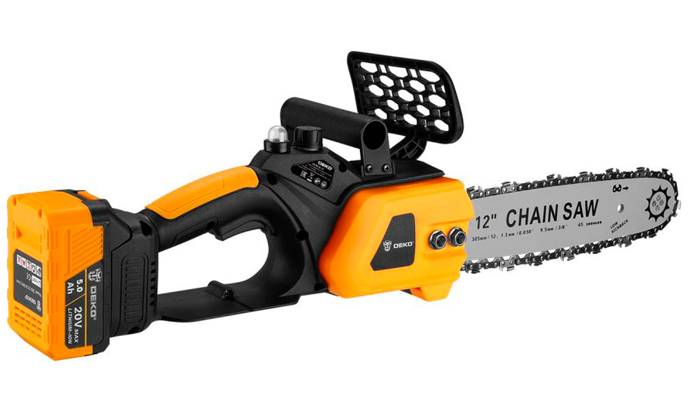 Изображение товара Аккумуляторная цепная пила Deko DKCHS 20 12" 20В 2x5.0Ач з/у черно-желтая