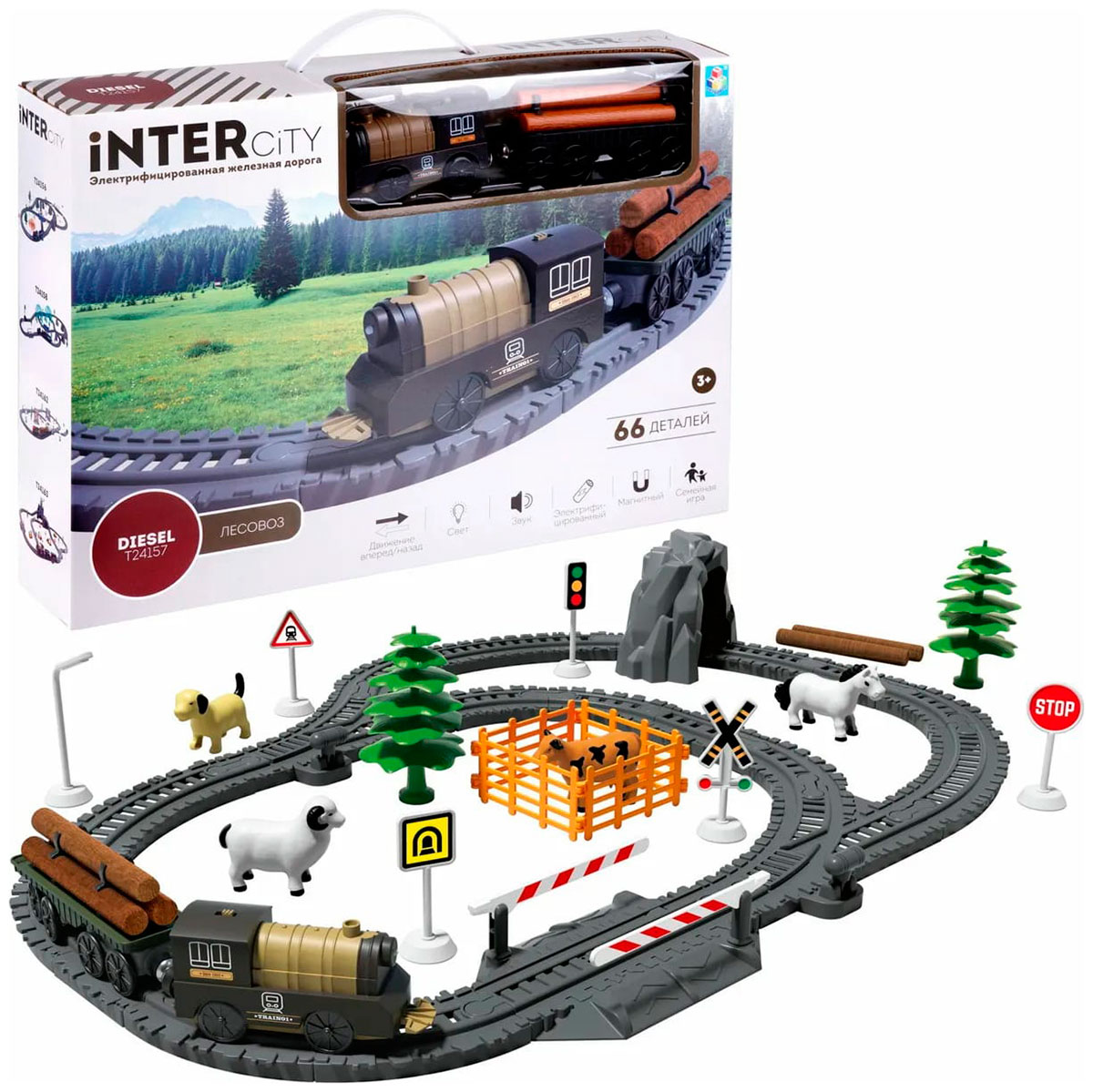 Игровой набор 1 Toy InterCity Diesel Железная дорога ''Лесовоз'' 66 деталей Т24157 Игровой набор 1 Toy InterCity Diesel Железная дорога ''Лесовоз'' 66 деталей Т24157