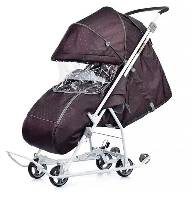 Изображение товара Коляска-санки Ника Наши детки 3-1К шоколадный в горошек с регулируемой спинкой