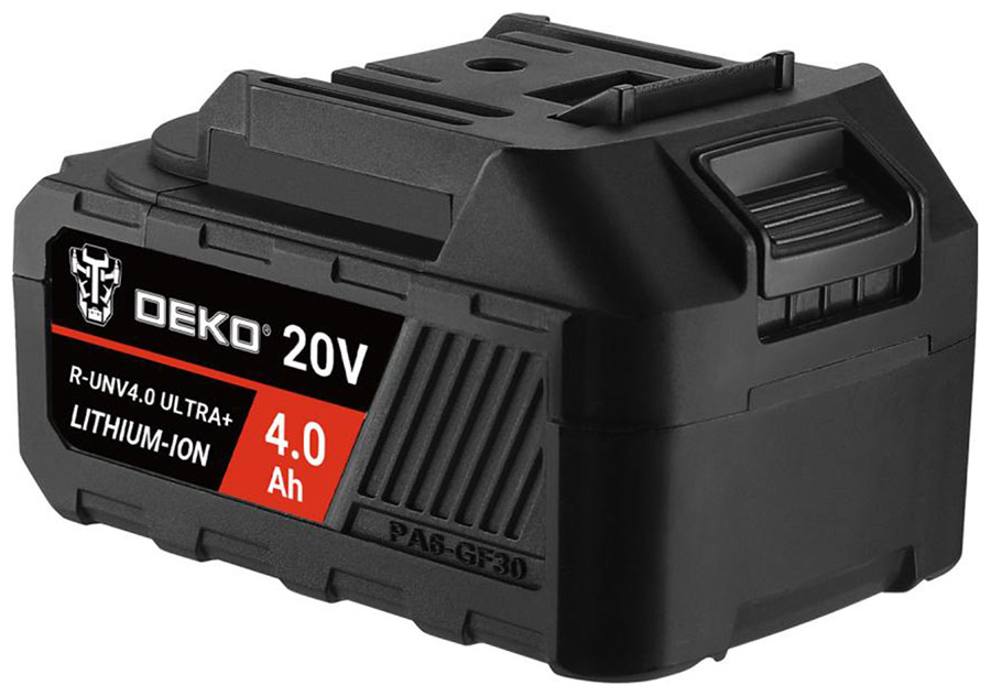 Изображение товара Аккумулятор Deko R-UNV4.0 ULTRA+, Li-ion, 20В, 4.0А*ч с повышенной токоотдачей, черный