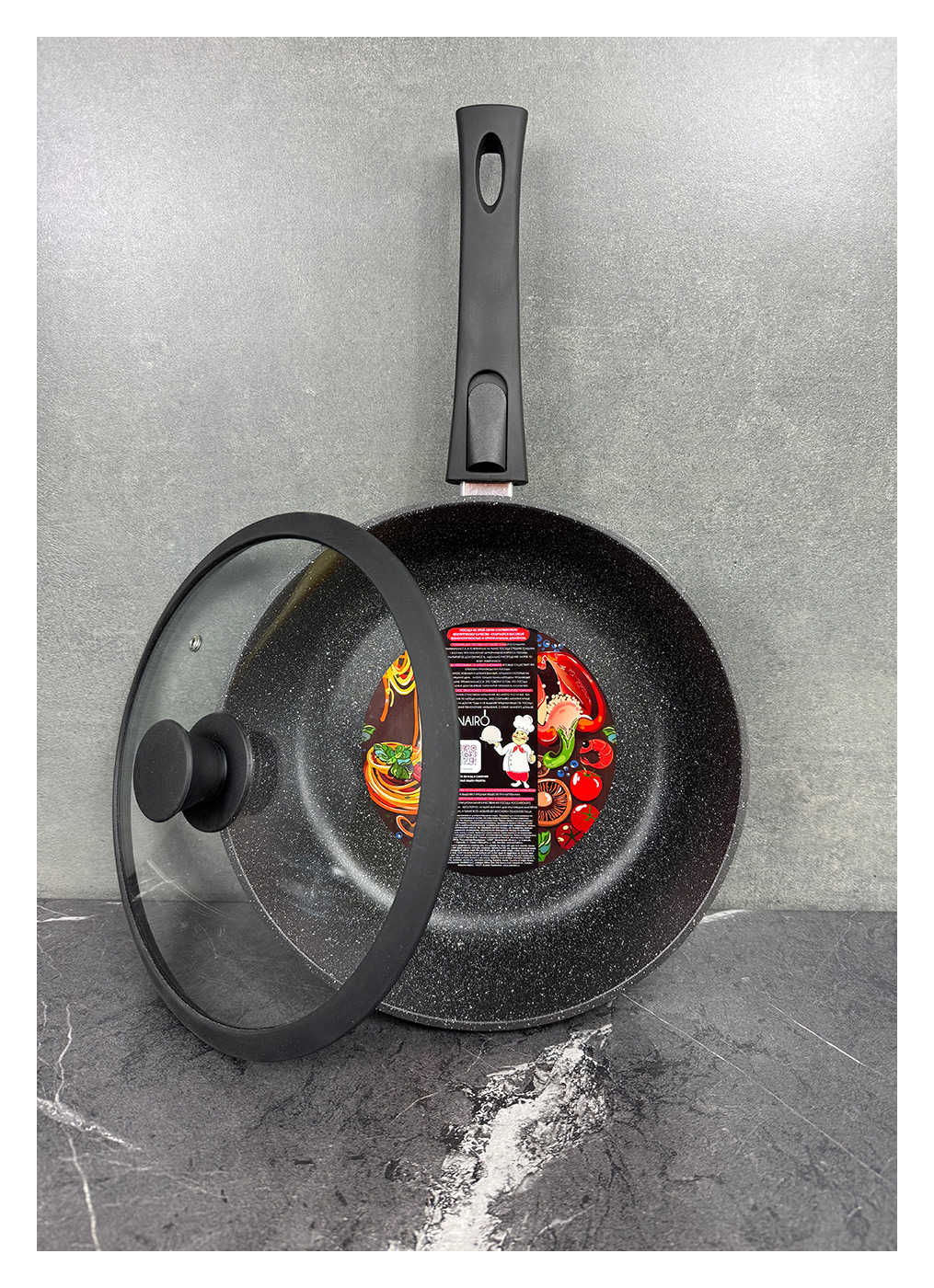 Изображение товара Сковорода с крышкой и съемной ручкой Panairo Harfe Black, 26 см (HA-26-G-Srus-K.sill)