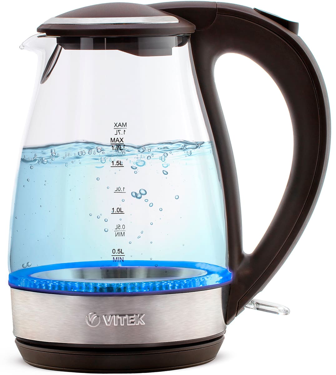 Чайник электрический Vitek (VT-7015) 1.7л., 2200 Вт, прозрачный/коричневый (стекло/пластик)