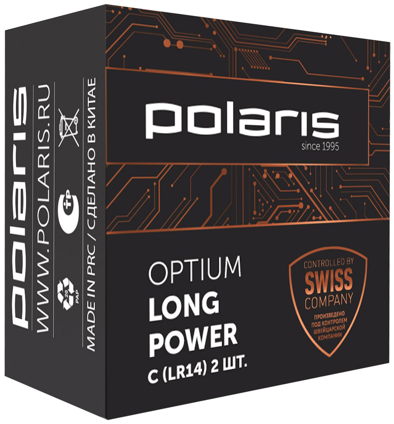 Изображение товара Щелочная батарейка Polaris PB LR14 (С) 1.5В 2 шт.Optium