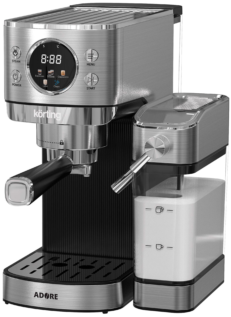 Изображение товара Кофеварка рожковая Korting KCM 1006 T Adore нержавеющая сталь 20 бар автоматическая с молочной пенк
