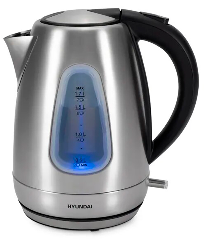 Изображение товара Чайник электрический Hyundai (HYK-S7407) 1.7л, 2200 Вт, серебристый матовый/черный, металл