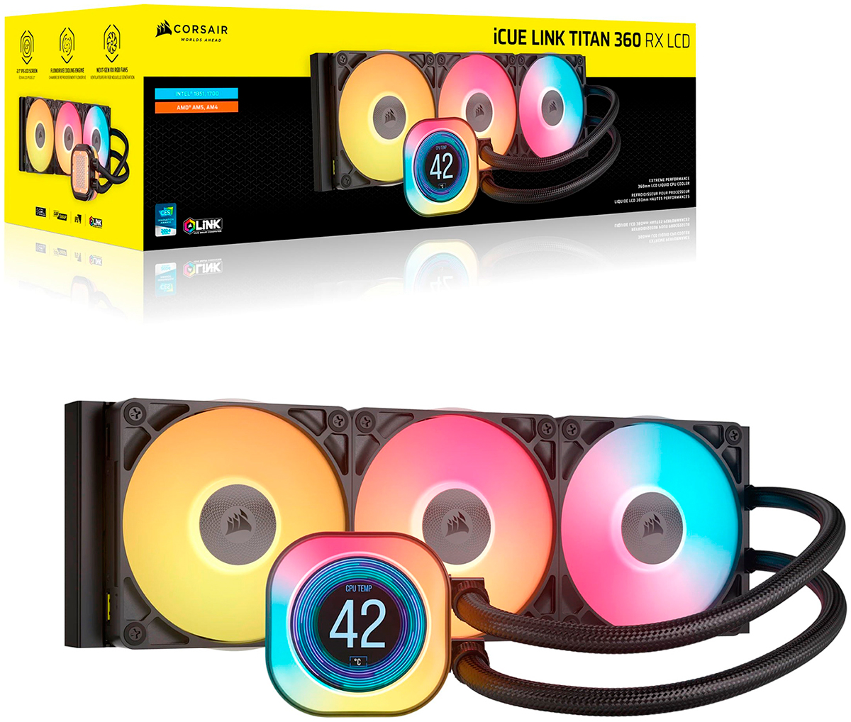 Изображение товара СЖО для процессоров Corsair iCUE LINK TITAN 360 RX LCD 360mm Black RGB (CW-9061023-WW)