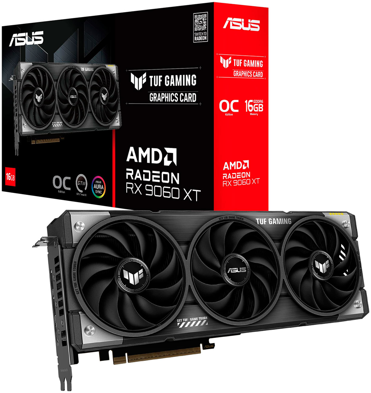 

Видеокарта Asus Radeon RX 9060 XT TUF Gaming OC 16Gb (TUF-RX9060XT-O16G-GAMING), Черный
