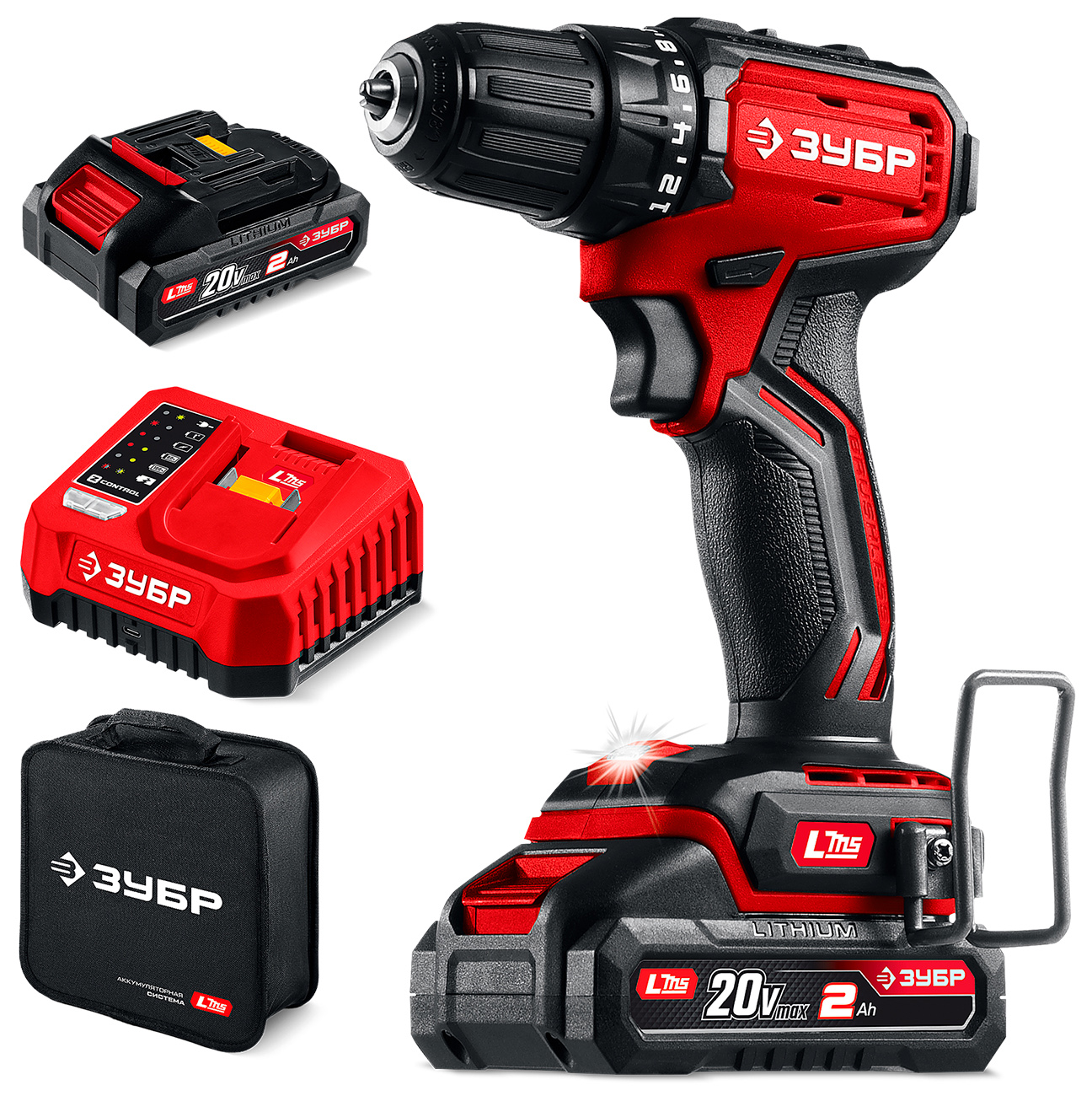 Изображение товара Бесщеточная дрель-шуруповерт Зубр 20 В 45 Н·м 2 АКБ LMS аккумуляторная