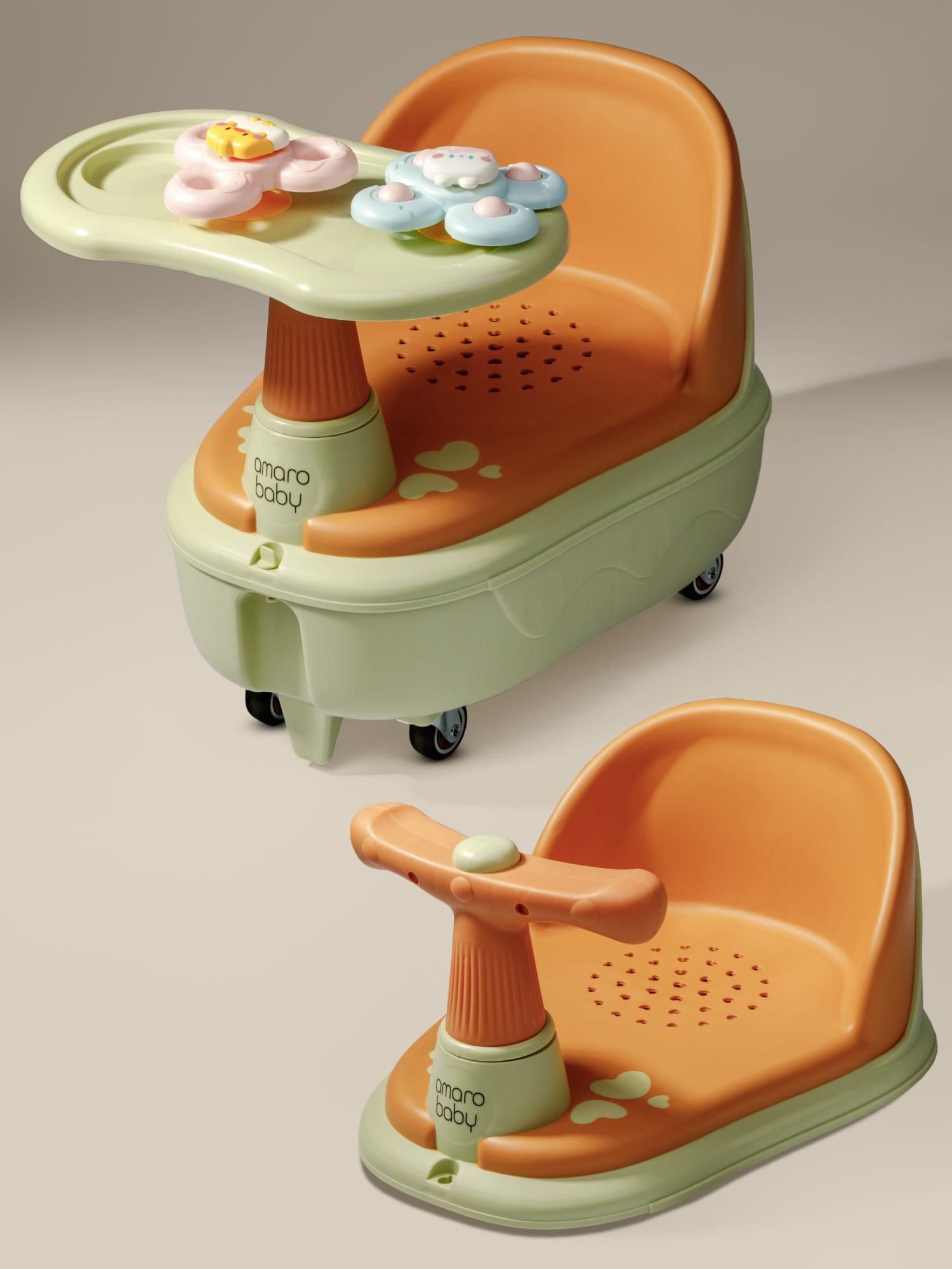 Изображение товара Толокар 2в1 с сиденьем для купания Amarobaby Swimmy зеленый коричневый