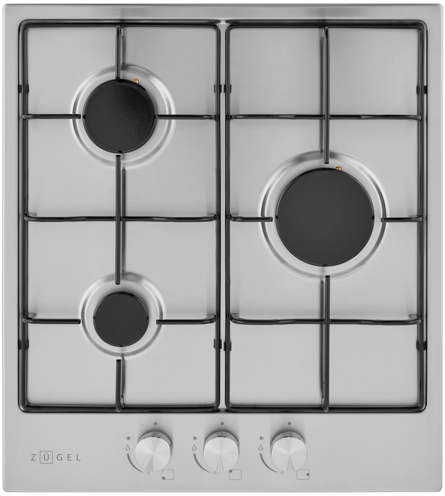 Изображение товара Газовая варочная панель Zugel ZGH453X — 3 конфорки, нержавеющая сталь