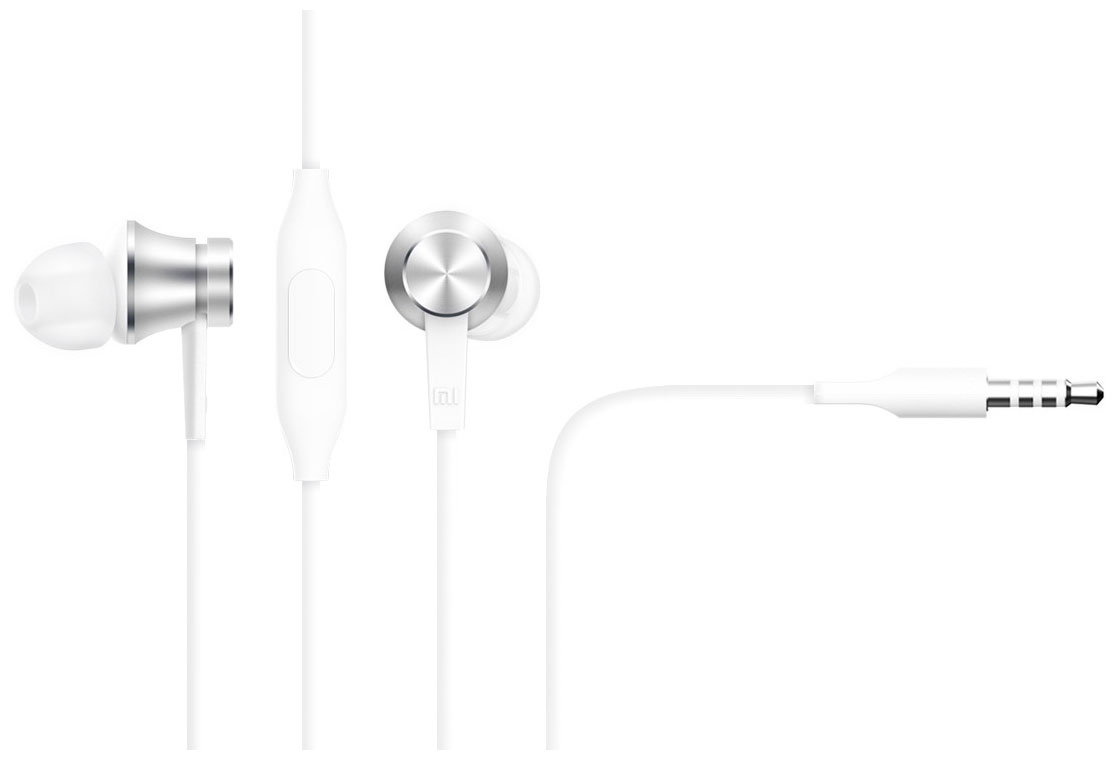 комплект 4 штук наушники xiaomi mi in ear headphones basic silver zbw4355ty Вставные наушники Xiaomi Mi In-Ear Headphones Basic Silver HSEJ03JY (ZBW4355TY)