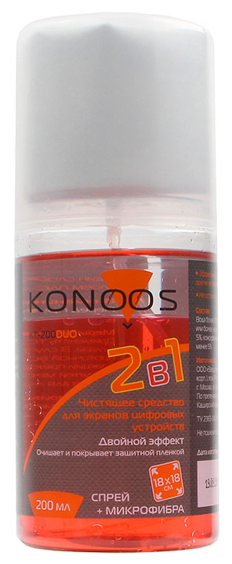 Набор Konoos для ЖК-экранов (спрей 200 мл + салфетка) с силиконом, двухкомпонентный KT-200DUO набор для ухода за техникой konoos kt 200 200 мл
