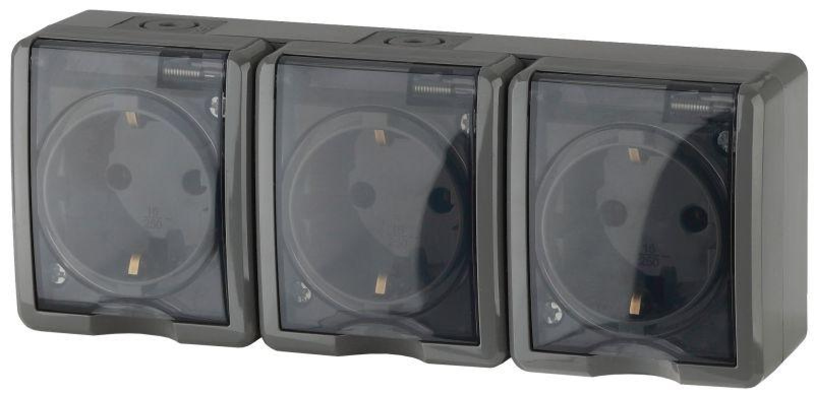 Изображение товара Розетки ЭРА Розетка 3-м ОП Эксперт 11-2405-03 16А IP54 16AX 250В 3х2P+E сер.