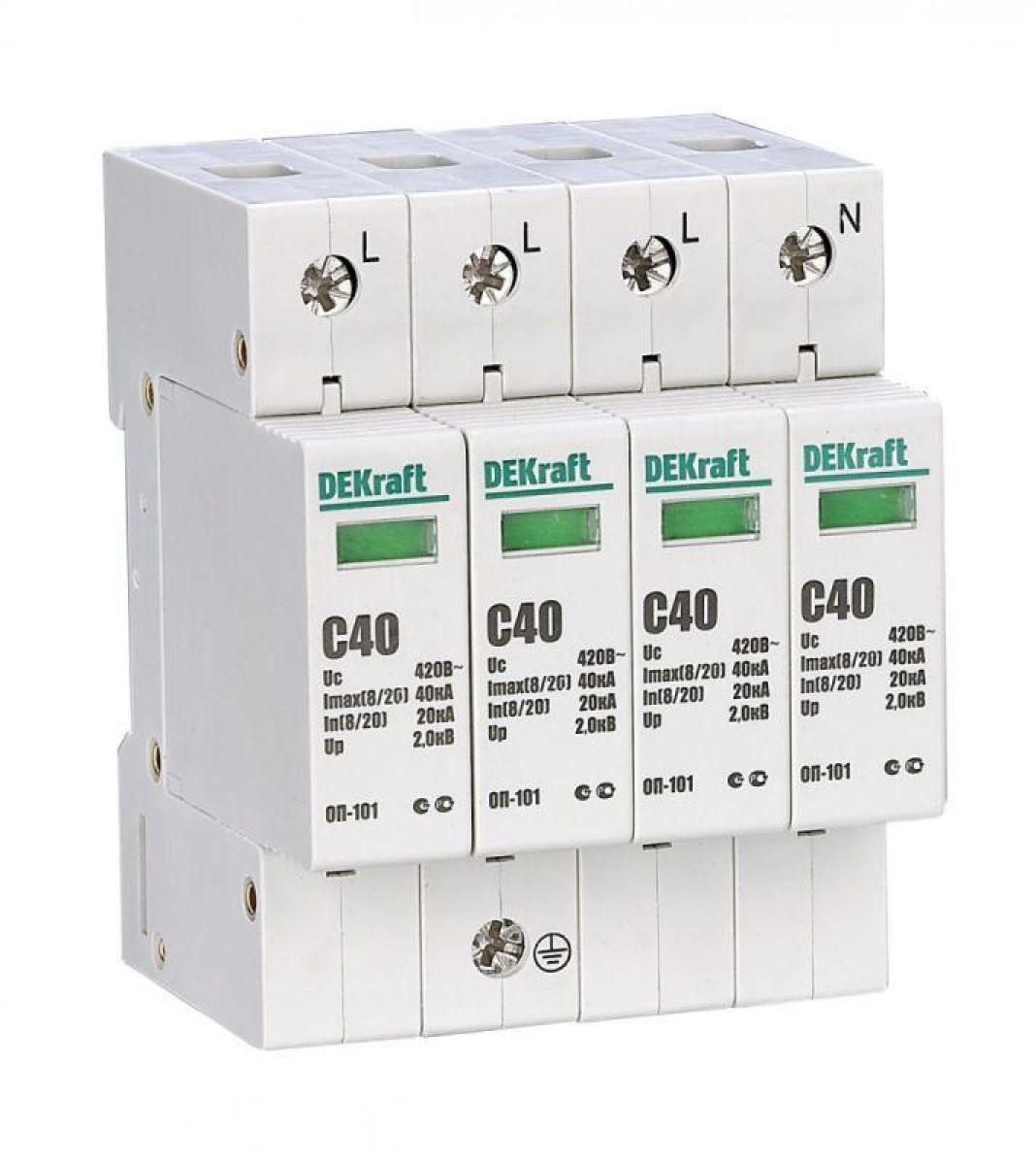 Изображение товара Ограничитель перенапряжения DEKraft ОП-101 4п 40 кА 420В