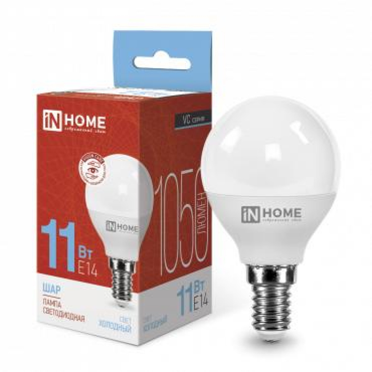 Изображение товара Лампа светодиодная In Home LED-ШАР-VC, 11 Вт, шар, 230 В, E14, 6500К, 1050лм