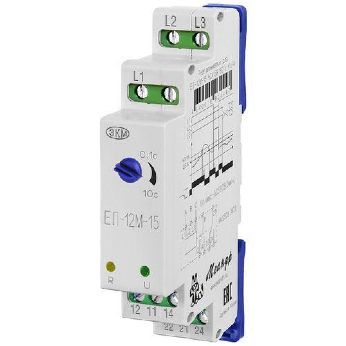 Изображение товара Низковольтное и промышленное электрооборудование Меандр Реле контроля напряжения 3ф ЕЛ-12М-15 УХЛ4 AC 400В задержка срабатывания 0.1...10с ток контактов исполнит. реле 8А 2п