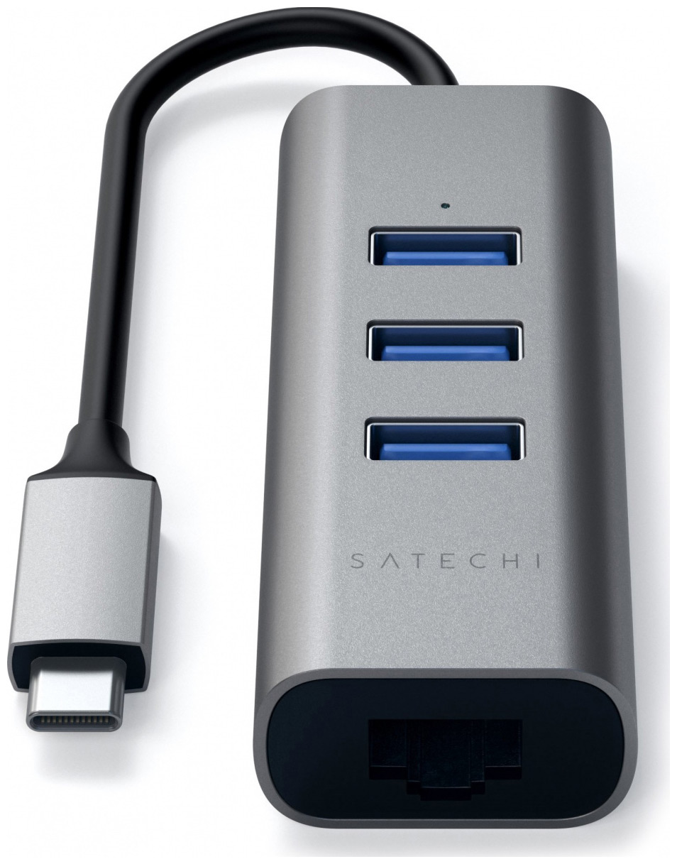 Изображение товара USB-хаб Satechi Aluminum 3 Port Hub and Ethernet Port серый космос