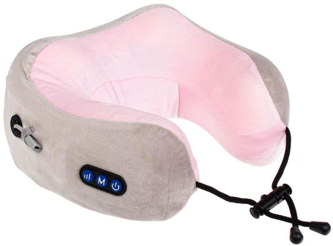 Дорожная подушка-подголовник для шеи с завязками Bradex серо-розовая, KZ 0559