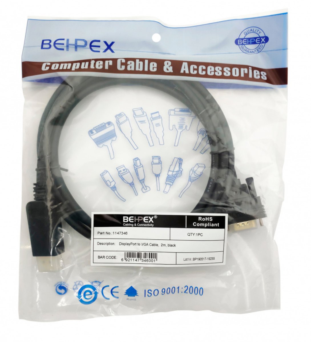 Изображение товара Кабель DisplayPort (m) VGA (m) 2м черный для подключения устройств