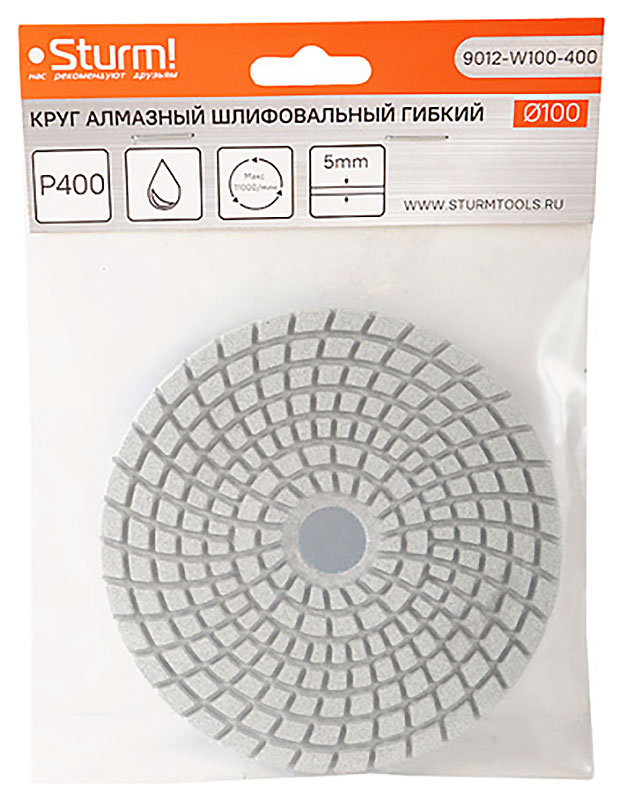Изображение товара Круг шлифовальный гибкий Sturm! 100 мм, P400, мокрое шлифование, 1 шт. (9012-W100-400)