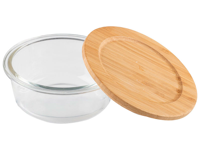 Изображение товара Контейнер из жаропрочного стекла Leonord BAMBU, 400 мл, круглый, с крышкой из бамбука (106023)