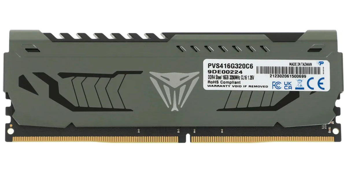 

Оперативная память Patriot Memory DDR4 16GB 3200MHz Viper Steel (PVS416G320C6), Черный/серый