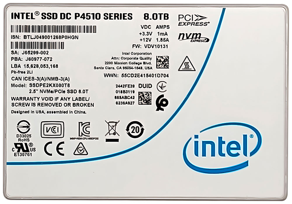 Изображение товара SSD накопитель Intel 2.5 DC P4510 8000 Гб (SSDPE2KX080T801)