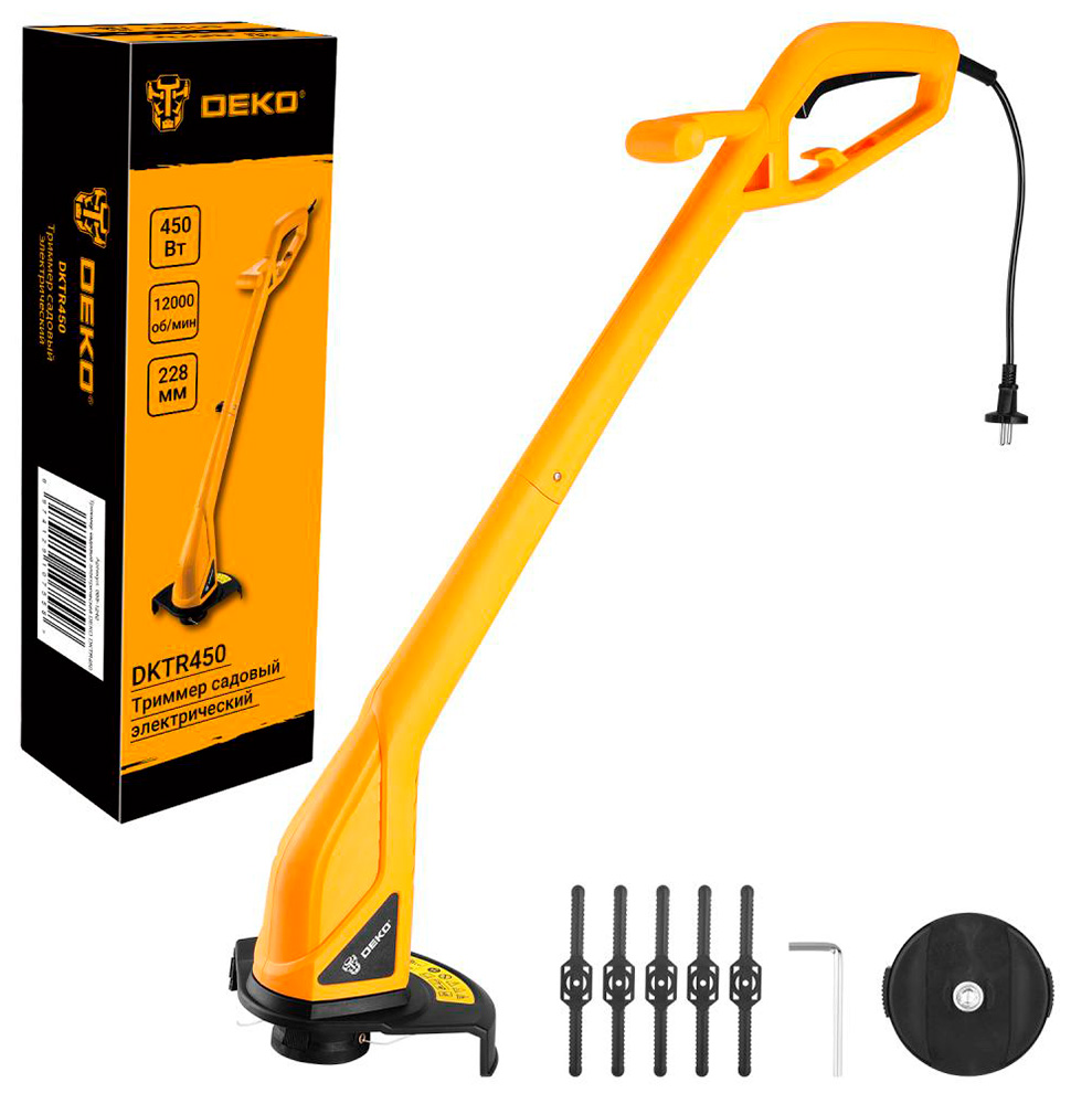 Изображение товара Электрический садовый триммер DEKO DKTR450 450 Вт черно-желтый легкий компактный