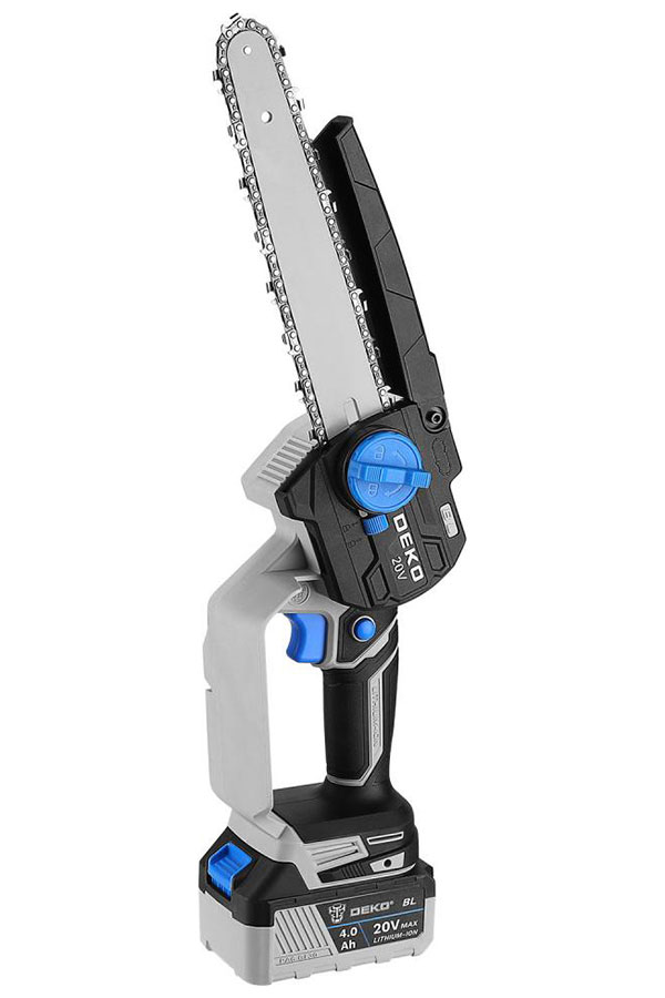 Изображение товара Пила цепная аккумуляторная Deko DKCHS 20V, 20 В, 2x4.0 Ач, черно-синий
