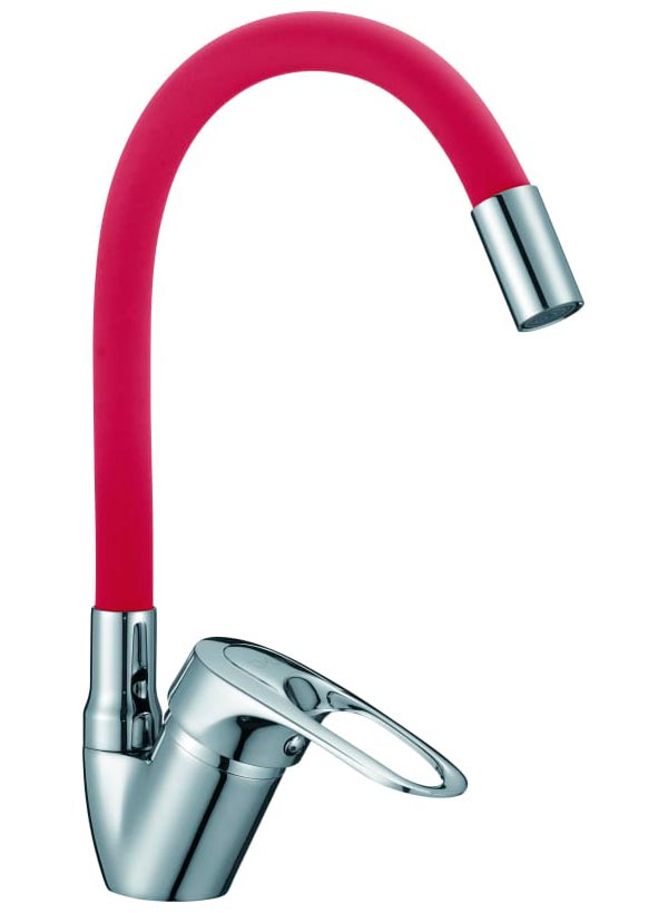 Изображение товара Смеситель для кухни с гибким изливом D-Lin D150628-4C хром и красный