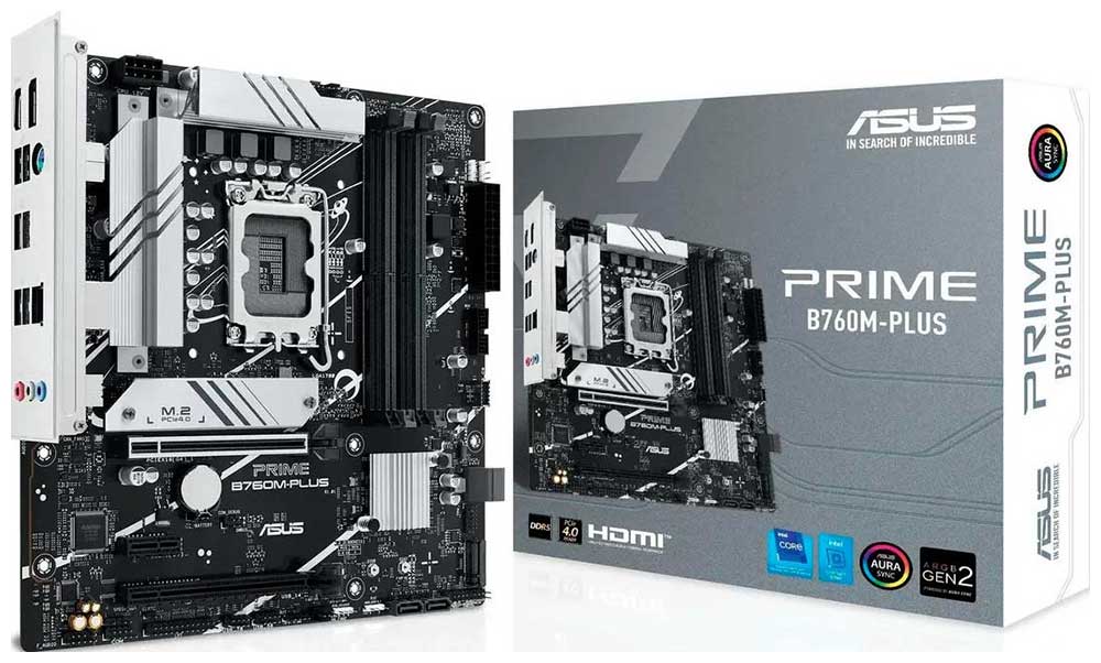 Изображение товара Материнская плата Asus PRIME B760M-PLUS LGA1700 MicroATX DDR5 PCIe 5.0 7.1 звук 2.5 Gigabit