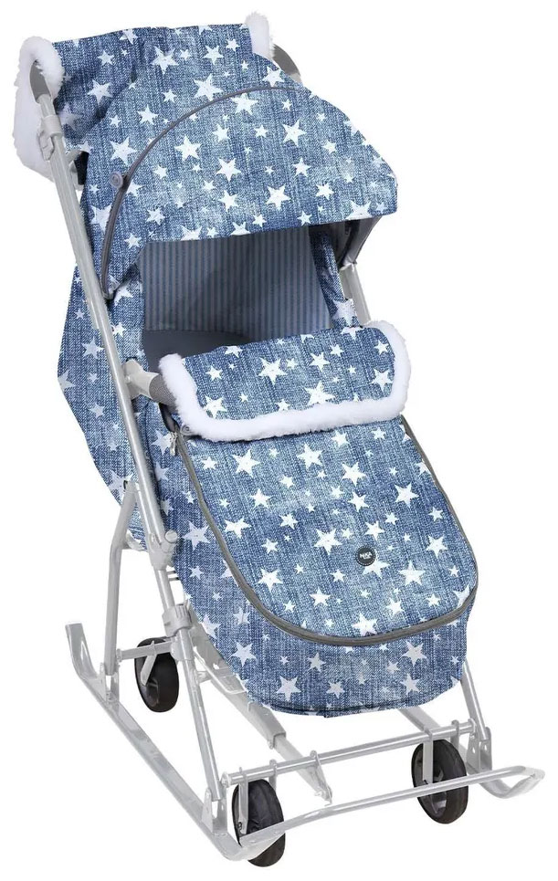 Изображение товара Коляска комбинированная Ника Наши детки 6 (НДТ6) джинс со звездами, серый каркас