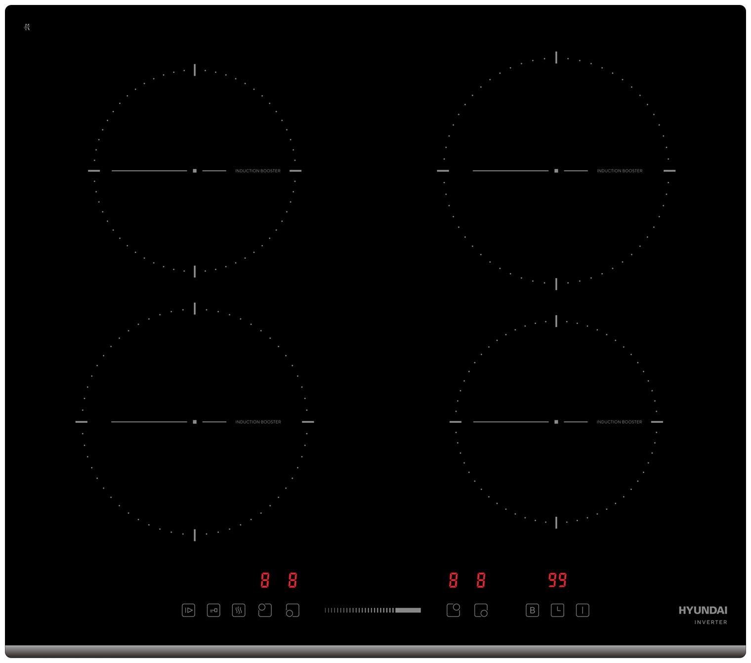 Изображение товара Электрическая варочная панель Hyundai HHI 6741 BG черная стеклокерамика 4 индукционных конфорки