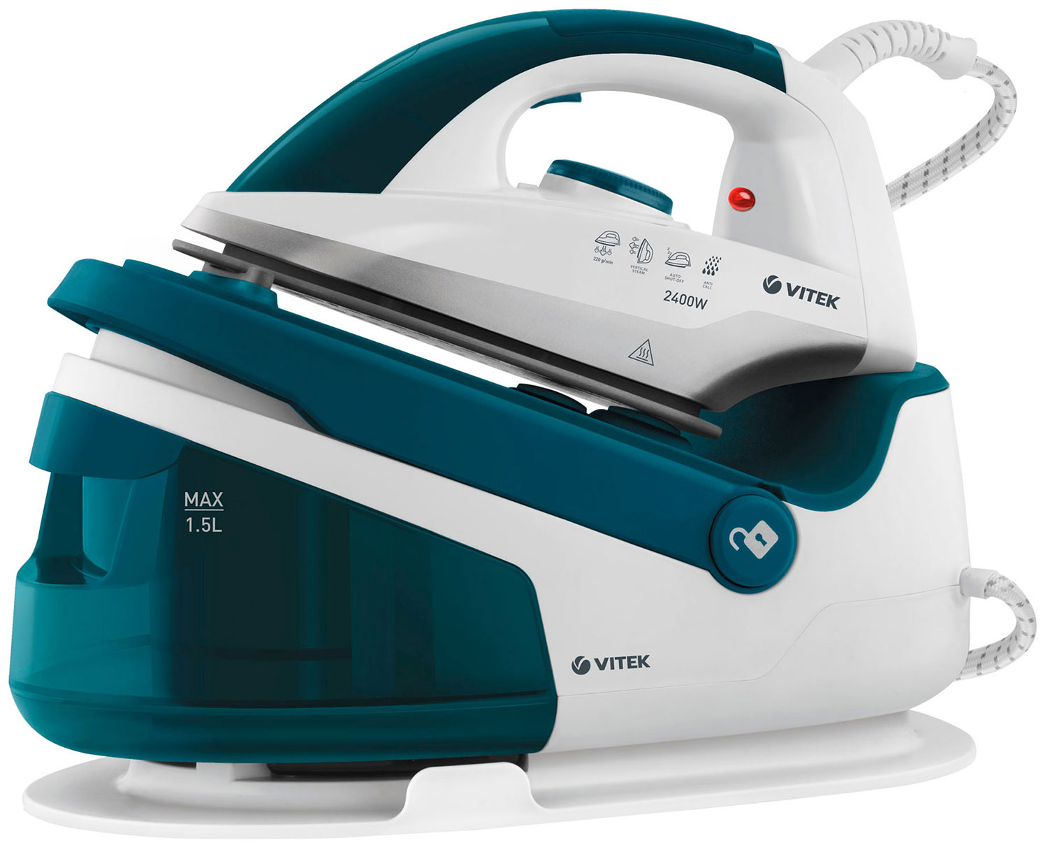 Изображение товара Парогенератор Vitek VT-2830 мощностью 2400 Вт с керамической подошвой и вертикальным отпариванием