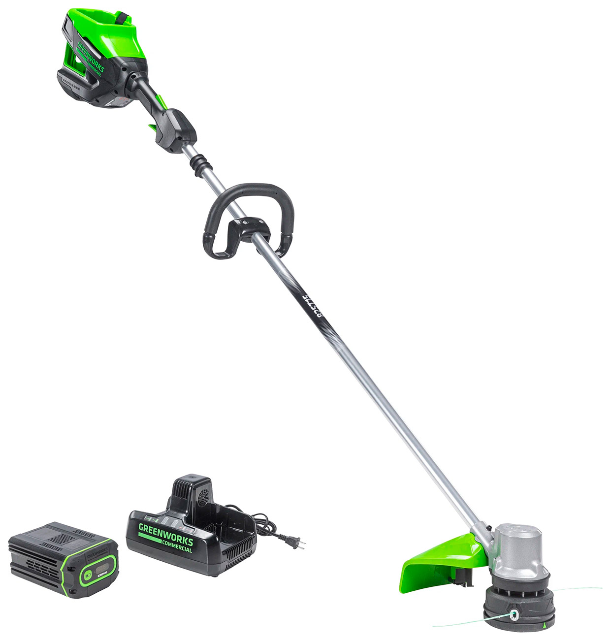 Изображение товара Триммер аккумуляторный Greenworks 82V, 40 см, бесщеточный, с 1 х АКБ 5 Ач и ЗУ (2110607UB)