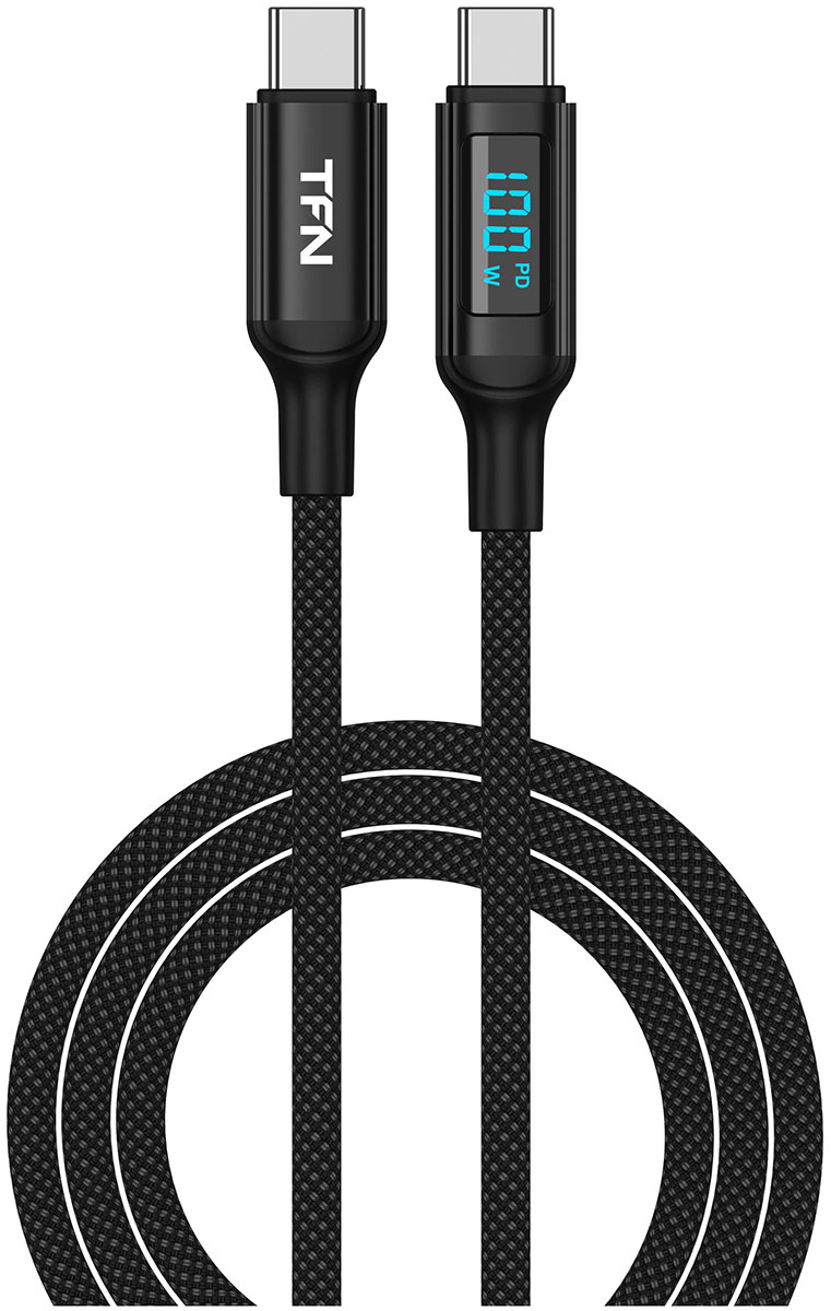 Изображение товара Кабель TFN TypeC-TypeC, 100W, LED, 1.5м, черный (TFN-C-DG-CC15M-BK)