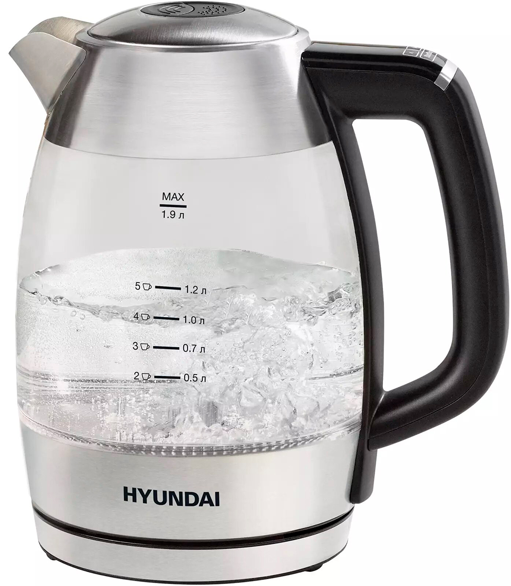 Изображение товара Чайник электрический Hyundai (HYK-G9408) 1.9л, 2200 Вт, черный/серебристый, стекло