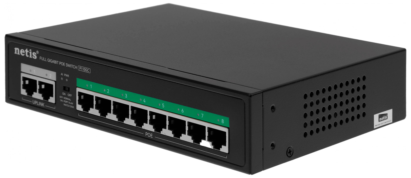 Изображение товара Коммутатор Netis P110GC 10x1 Гбит/с 8PoE+ 100W неуправляемый Ethernet