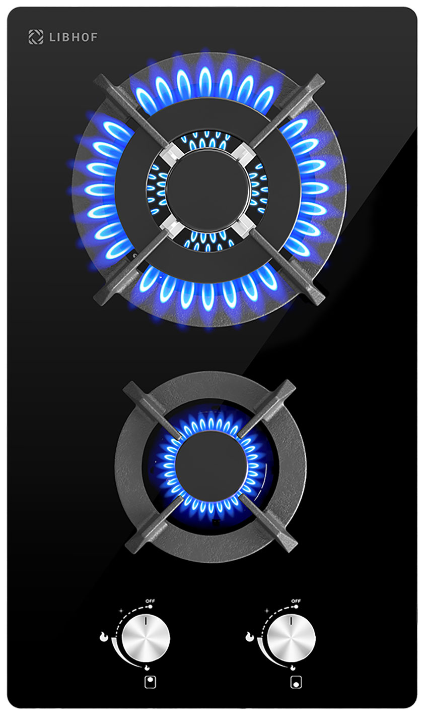 Изображение товара Газовая варочная панель Libhof IS-302B 4 конфорки закаленное стекло чугунные решетки